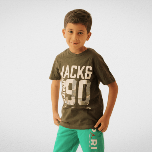Kids Summer 23 Kids Tshirt Kids (Boys) Cotton Tshirt (J&J) - Oil Green (90)