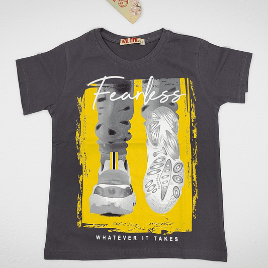Kids Summer 23 Summer Sale 23 Boys Tshirt - تصنيع محلي - Dark Grey "Fearless"