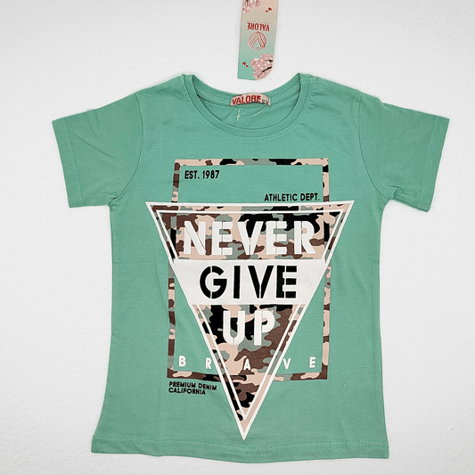 Kids Summer 23 Summer Sale 23 Boys Tshirt - تصنيع محلي - Pistache "Never Give Up"