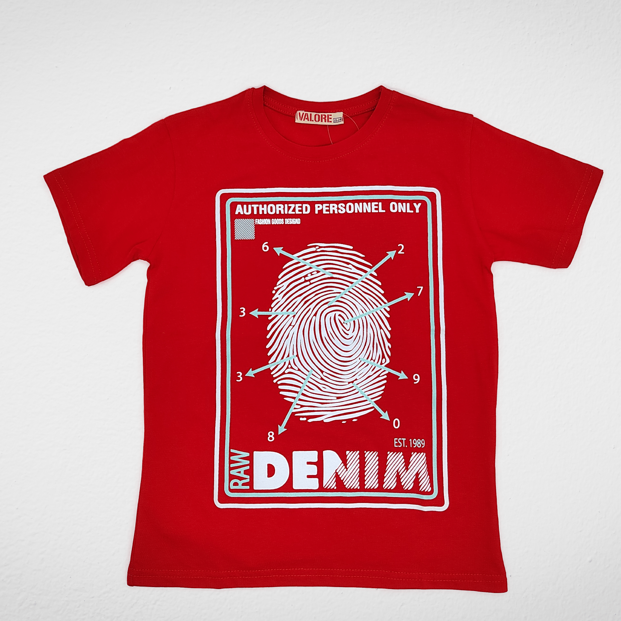 Kids Summer 23 Summer Sale 23 Boys Tshirt - "Raw Denim - Finger Print" - Red
