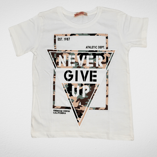 Kids Summer 23 Summer Sale 23 Boys Tshirt - تصنيع محلي - White "Never Give Up"