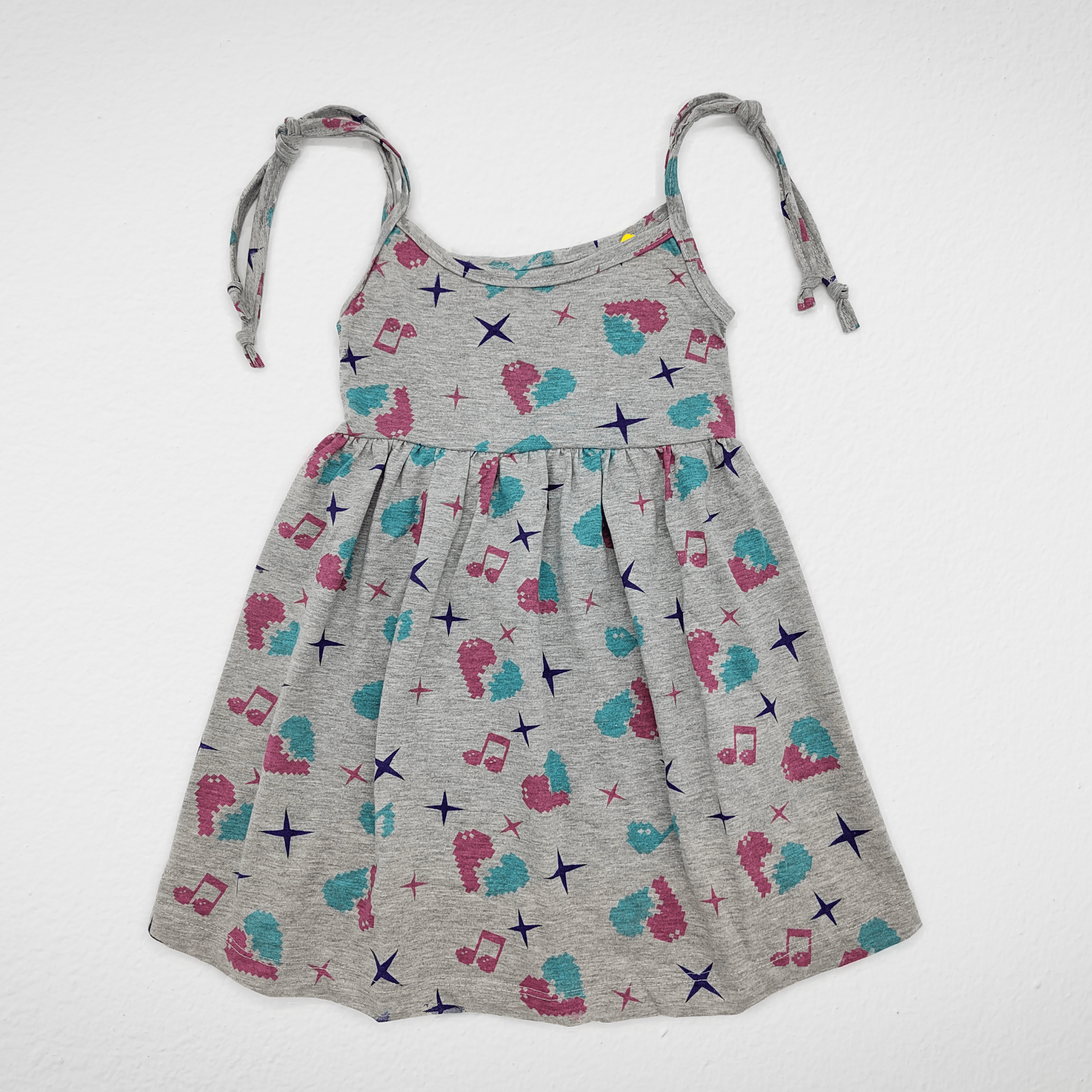Kids Summer 23 Summer Sale 23 Cotton Girls Dress - with Slit - Grey (Music Symbol)