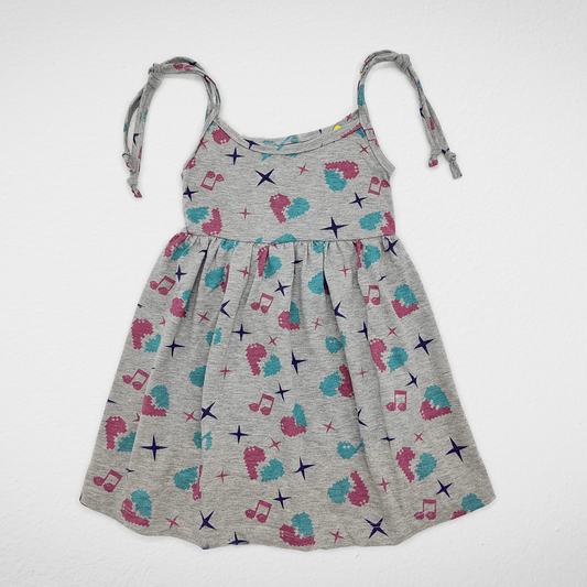 Kids Summer 23 Summer Sale 23 Cotton Girls Dress - with Slit - Grey (Music Symbol)