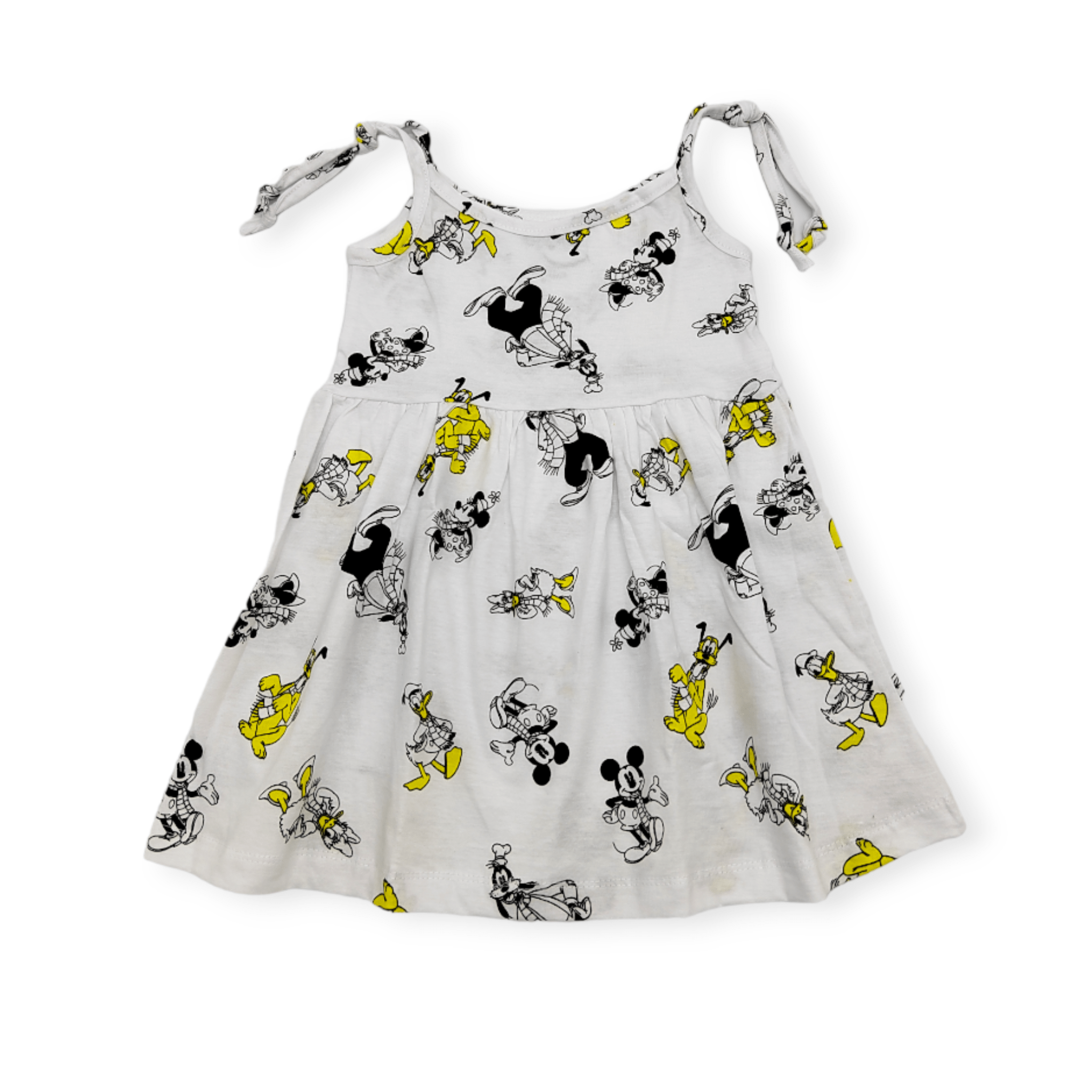 Kids Summer 23 Summer Sale 23 Cotton Girls Dress - with Slit - White (Mickey/Pluto)