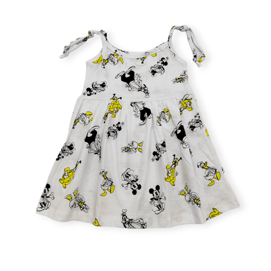 Kids Summer 23 Summer Sale 23 Cotton Girls Dress - with Slit - White (Mickey/Pluto)
