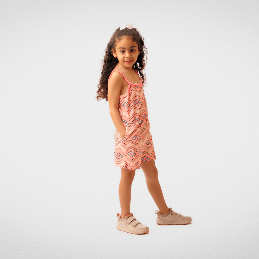 Kids Summer 23 Summer Sale 23 Girls Jumpsuit (Salopettes) cotton - Light Pink with diamond pattern