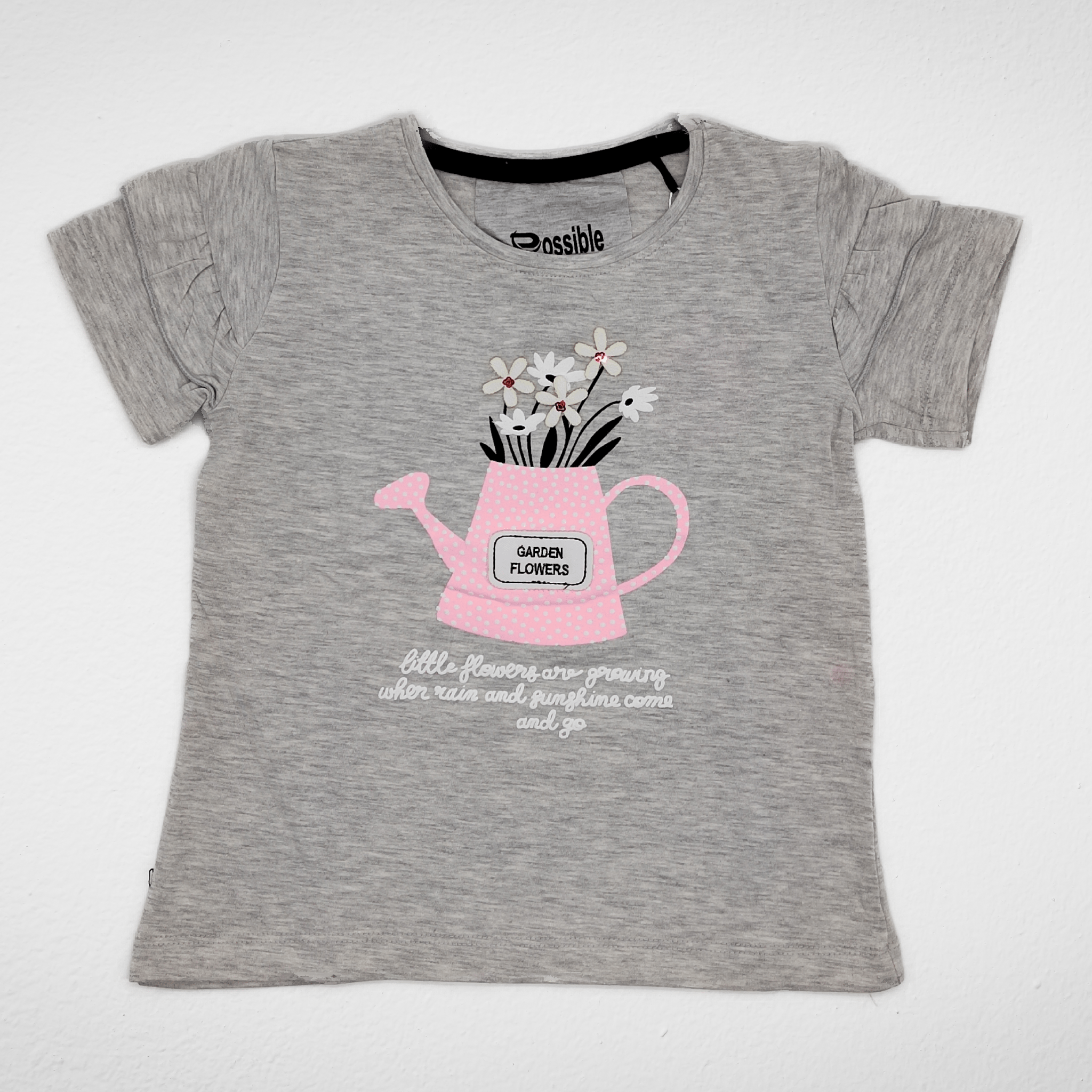 Kids Summer 23 Summer Sale 23 Girls  Tshirt - "Flowers" - Grey