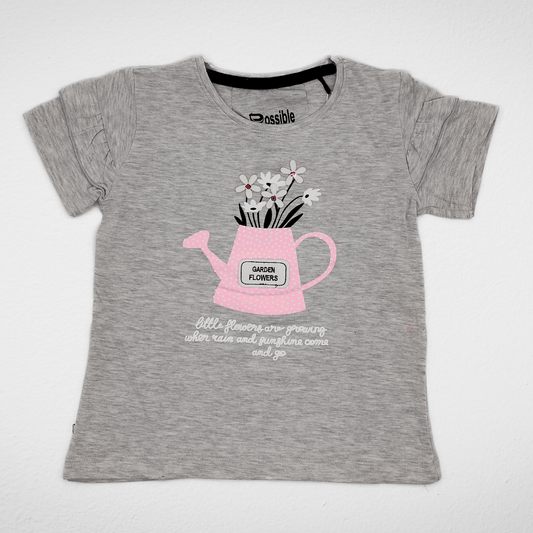 Kids Summer 23 Summer Sale 23 Girls  Tshirt - "Flowers" - Grey