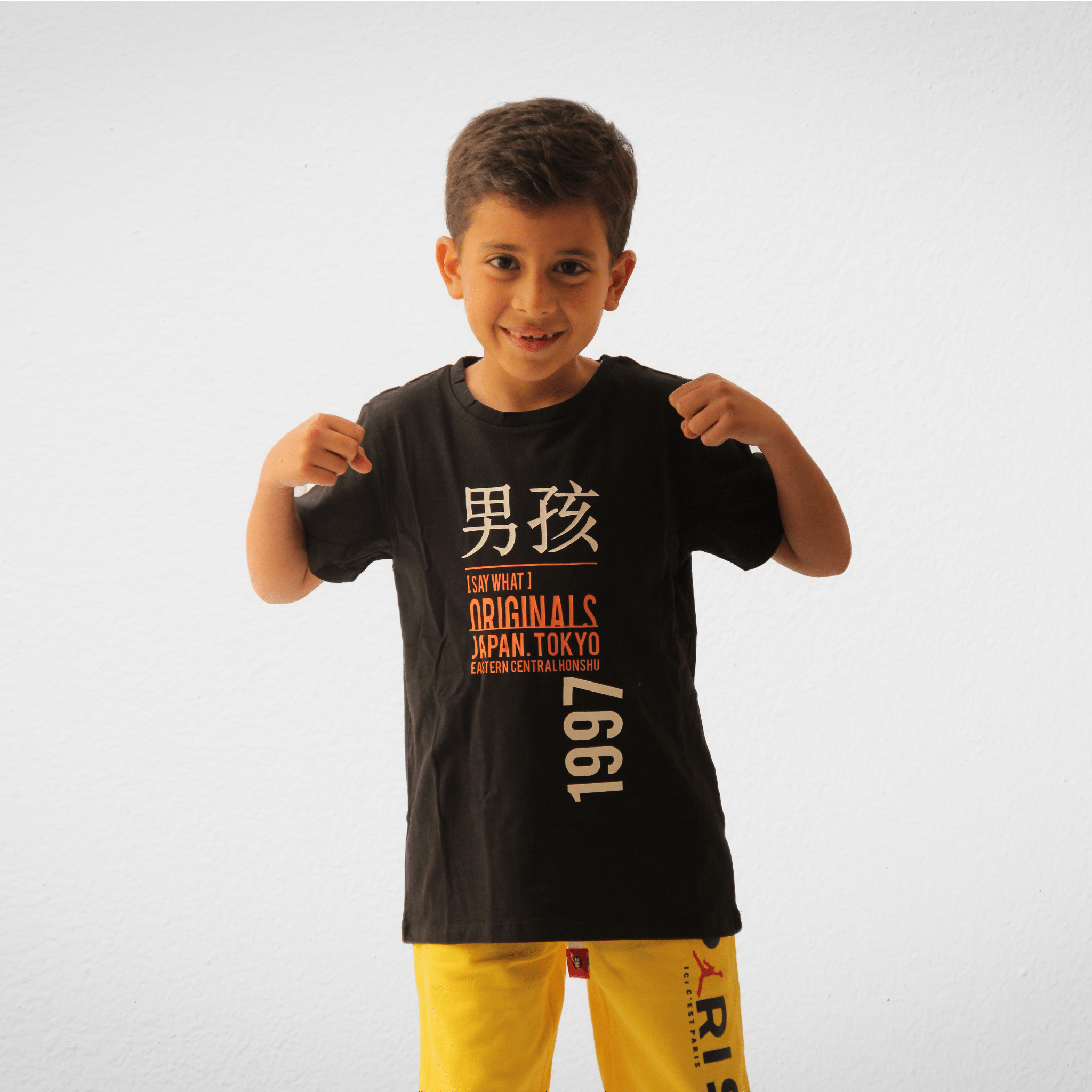 Kids Summer 23 Summer Sale 23 Kids Cotton Tshirt (name  it) - Black (chinese orange)