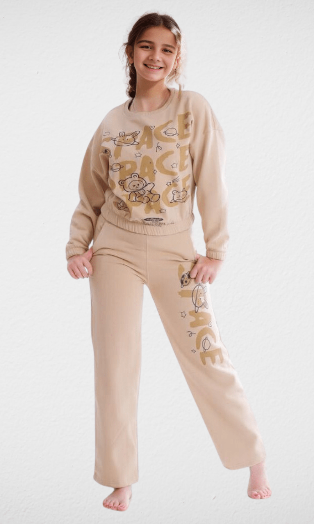 Kids Winter 24 Kids Pajama Girls Pajama Set (Sweatshirt + Pants) - Begie