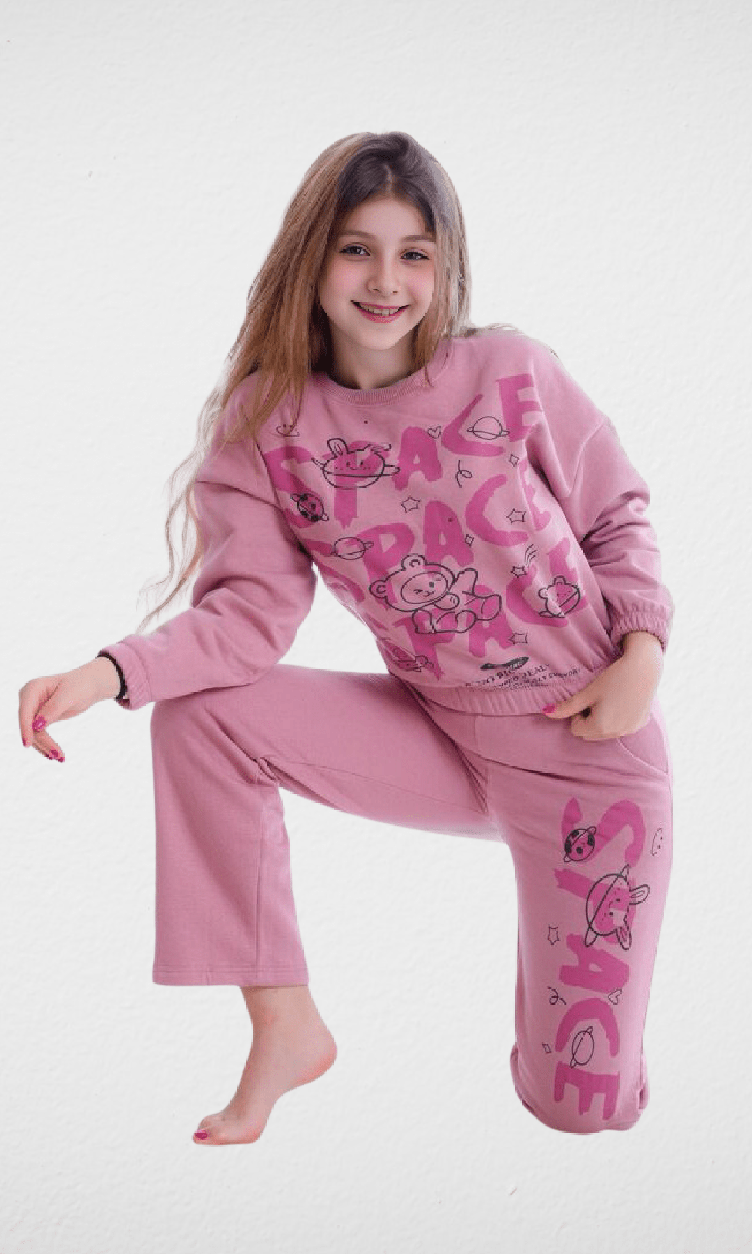 Kids Winter 24 Kids Pajama Girls Pajama Set (Sweatshirt + Pants) - Cashmere