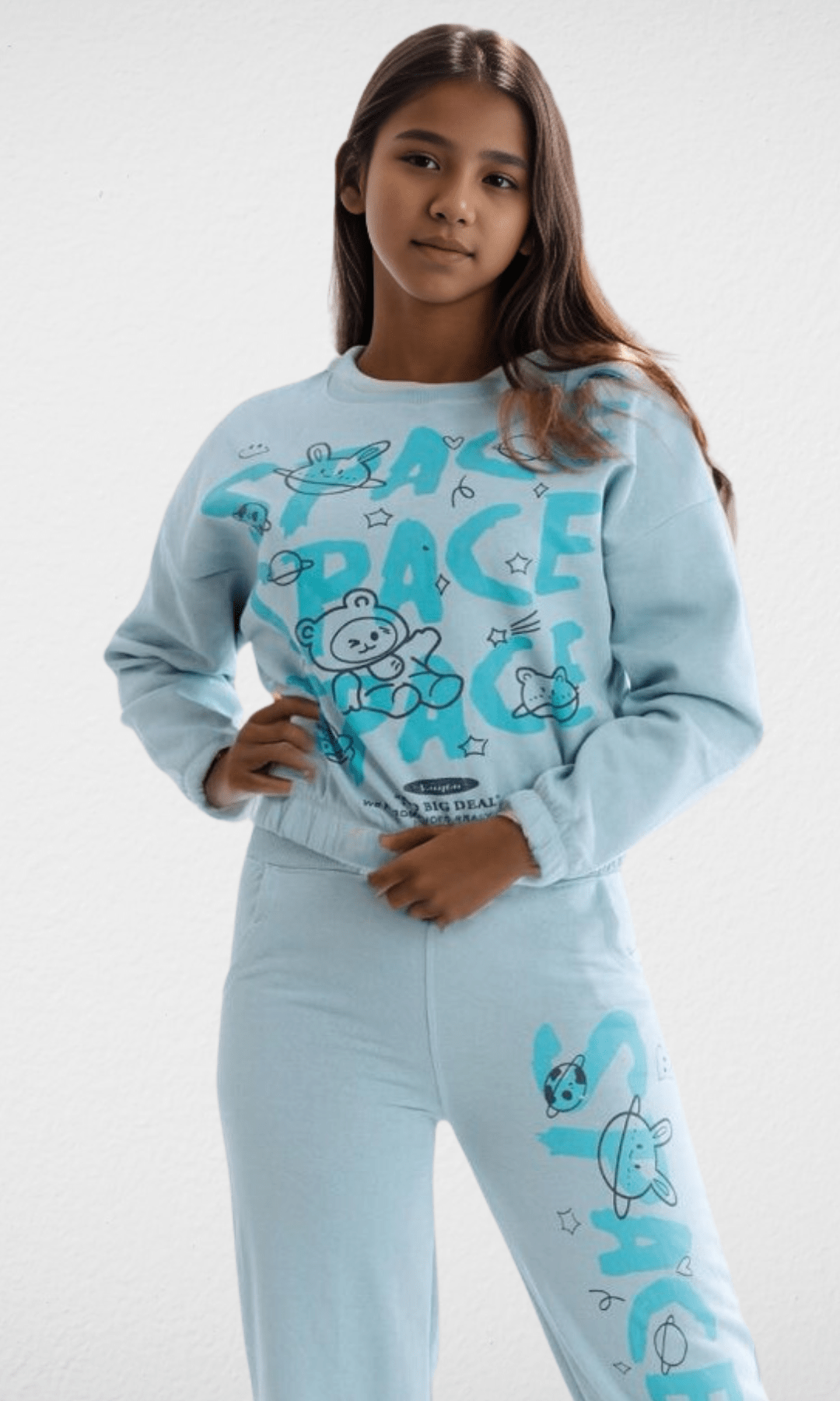 Kids Winter 24 Kids Pajama Girls Pajama Set (Sweatshirt + Pants) - Green