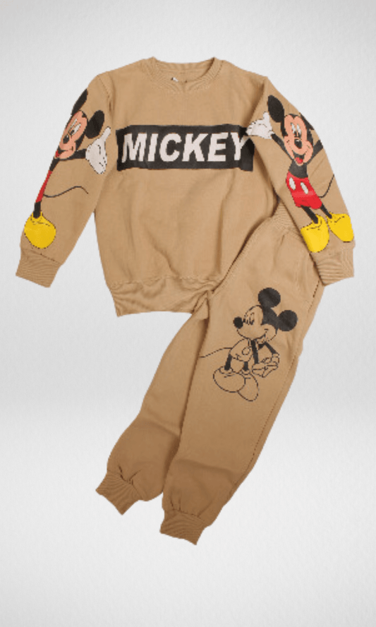 Kids Winter 24 Kids Pajama Girls Pajama Set (Sweatshirt + Pants) - Mickey (Cafe)