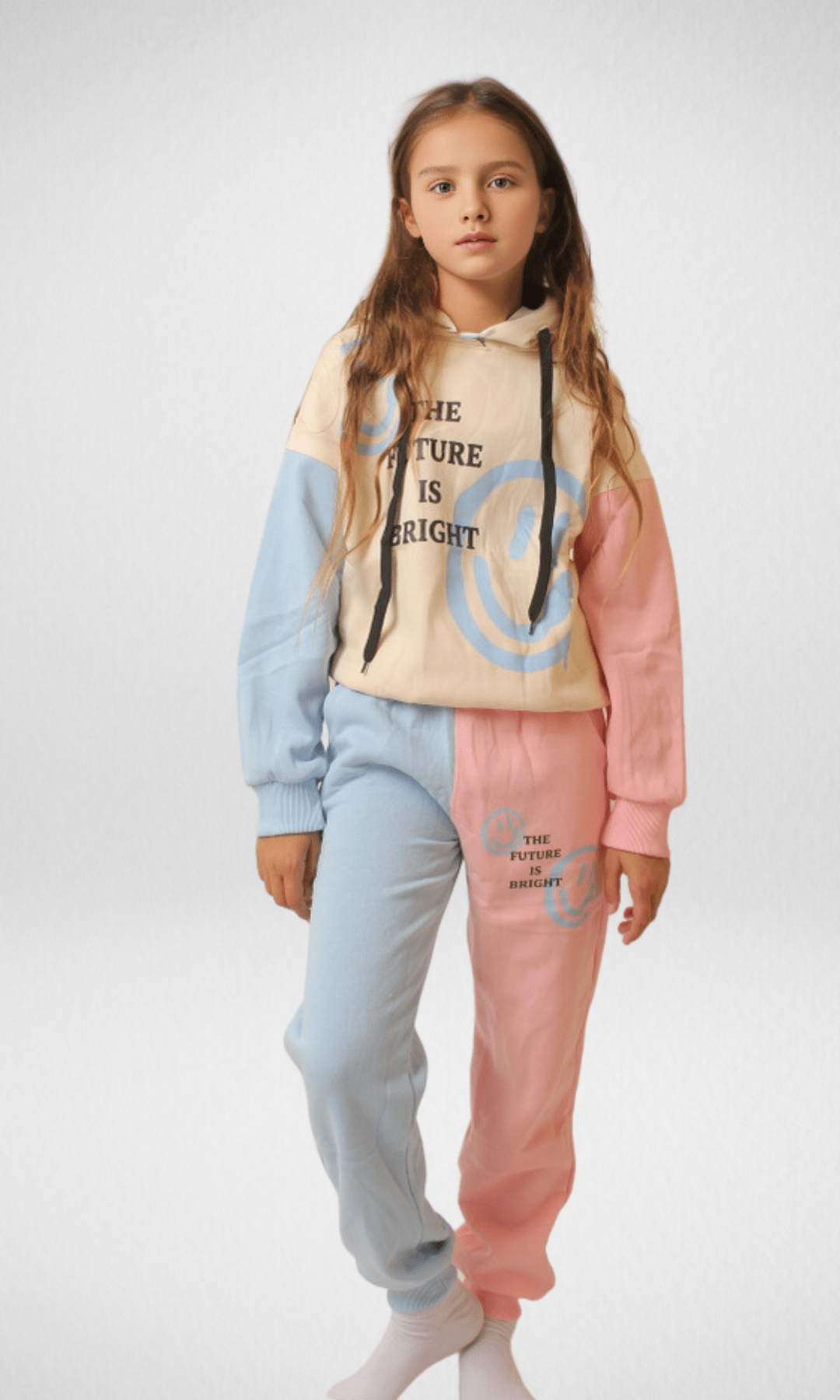 Kids Winter 24 Kids Pajama Girls Training Set (Hoodie + Pants) - Beige