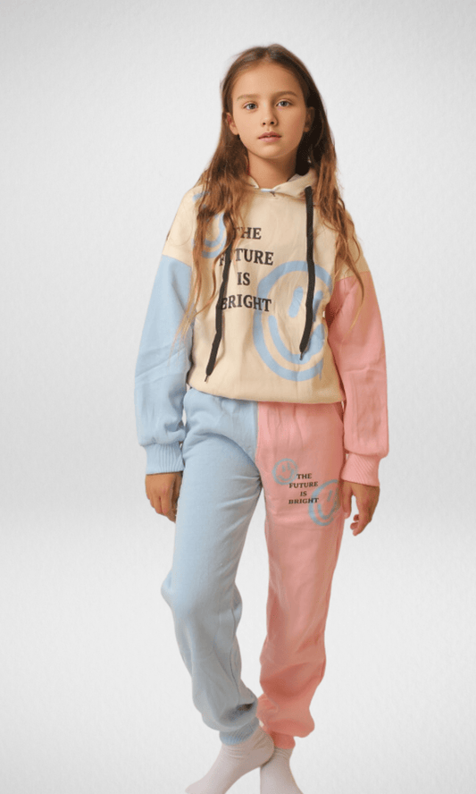 Kids Winter 24 Kids Pajama Girls Training Set (Hoodie + Pants) - Beige