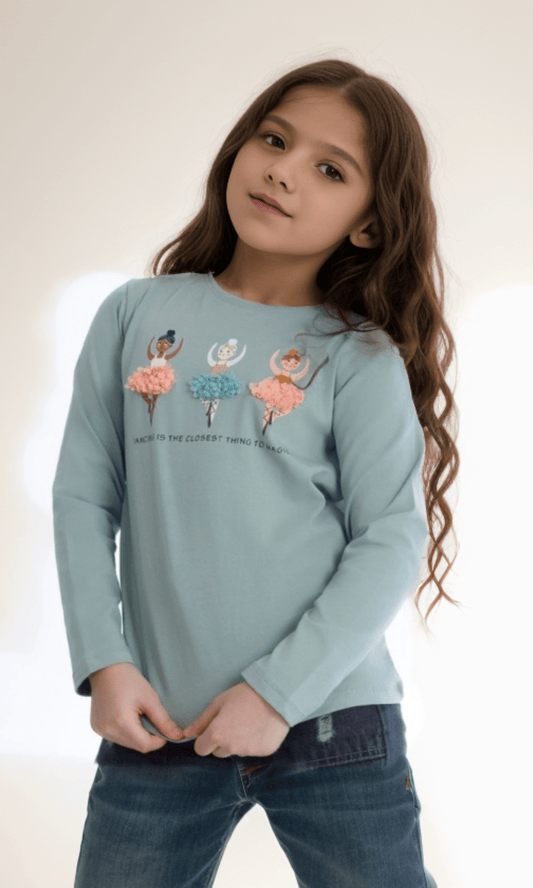 Kids Winter 24 Kids Sweatshirt Girls Melton Padded Sweatshirt Ballerina- Green