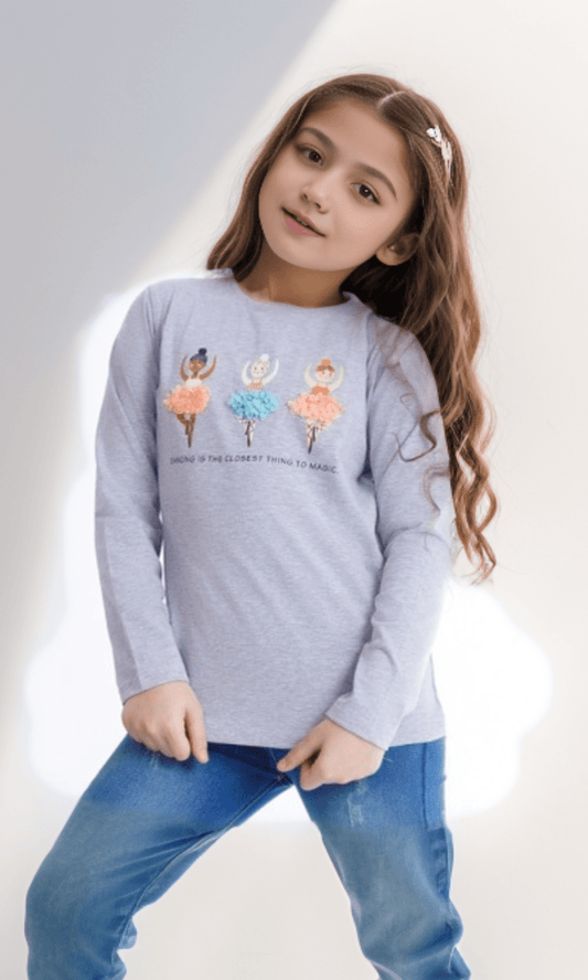 Kids Winter 24 Kids Sweatshirt Girls Melton Padded Sweatshirt Ballerina- Grey
