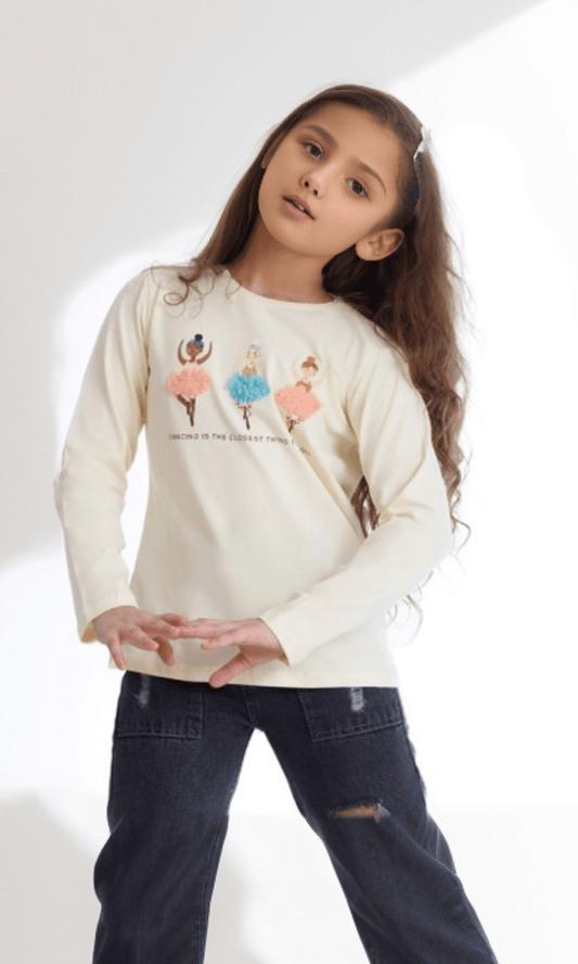 Kids Winter 24 Kids Sweatshirt Girls Melton Padded Sweatshirt Ballerina- Yellow