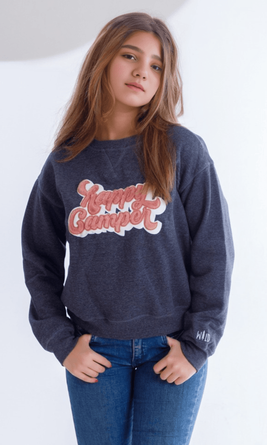 Kids Winter 24 Kids Sweatshirt Girls Melton Padded Sweatshirt  - Happy Camper(1)