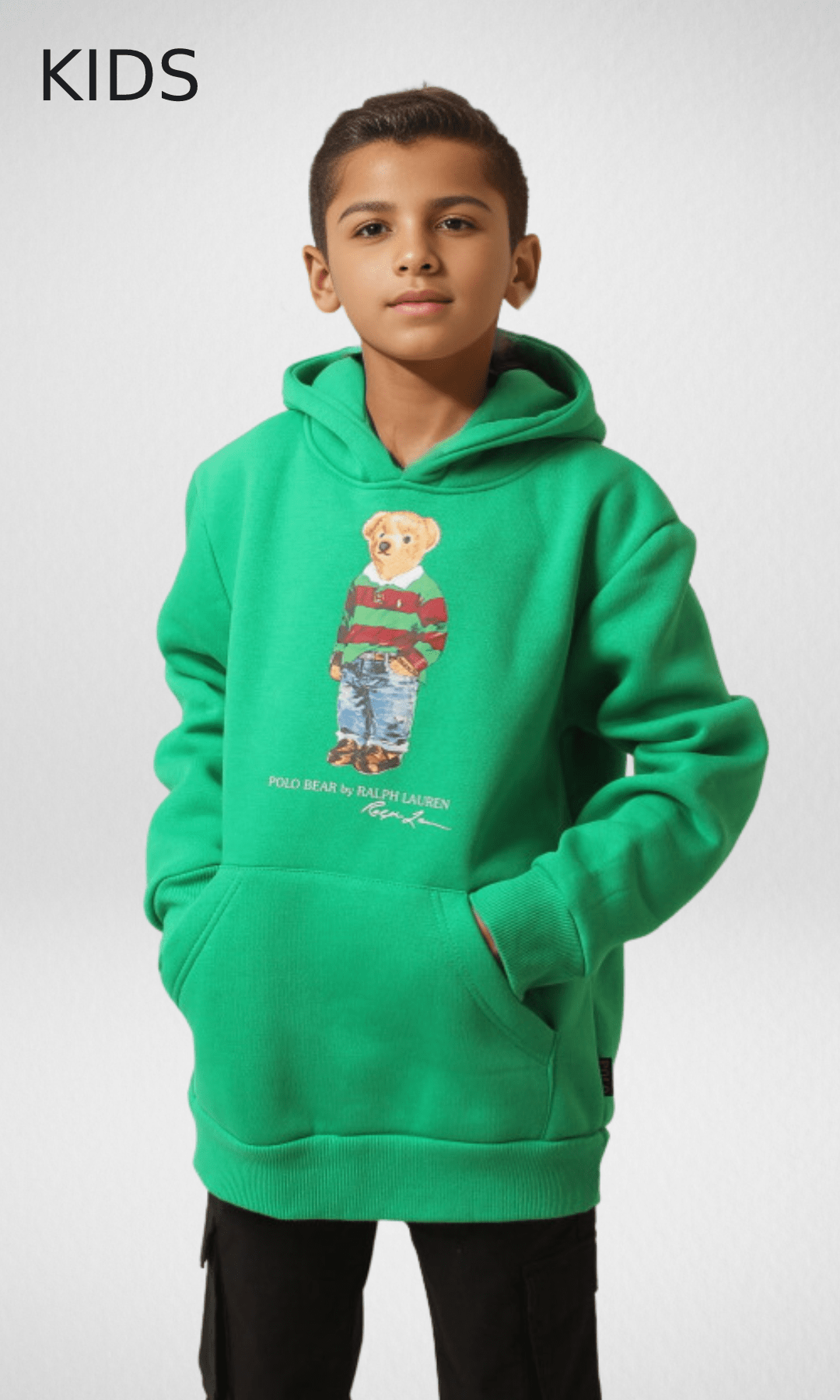 Kids Winter 24 Kids Sweatshirt Kids Hoodie Polo Bear - Basic Green