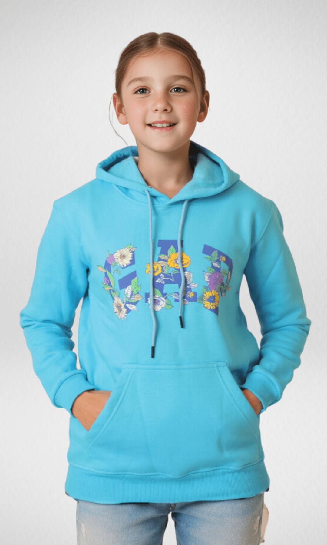 Kids Winter 24 Kids Sweatshirt Kids New Hoodie With Flower Logo - Baby Blue