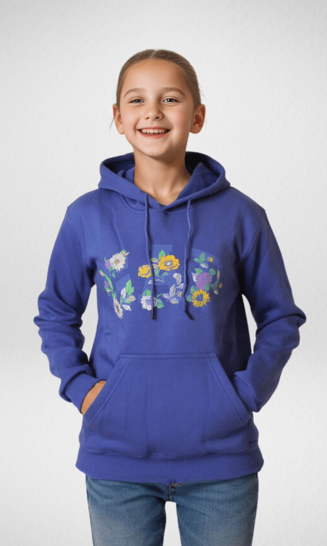 Kids Winter 24 Kids Sweatshirt Kids New Hoodie With Flower Logo - Blue