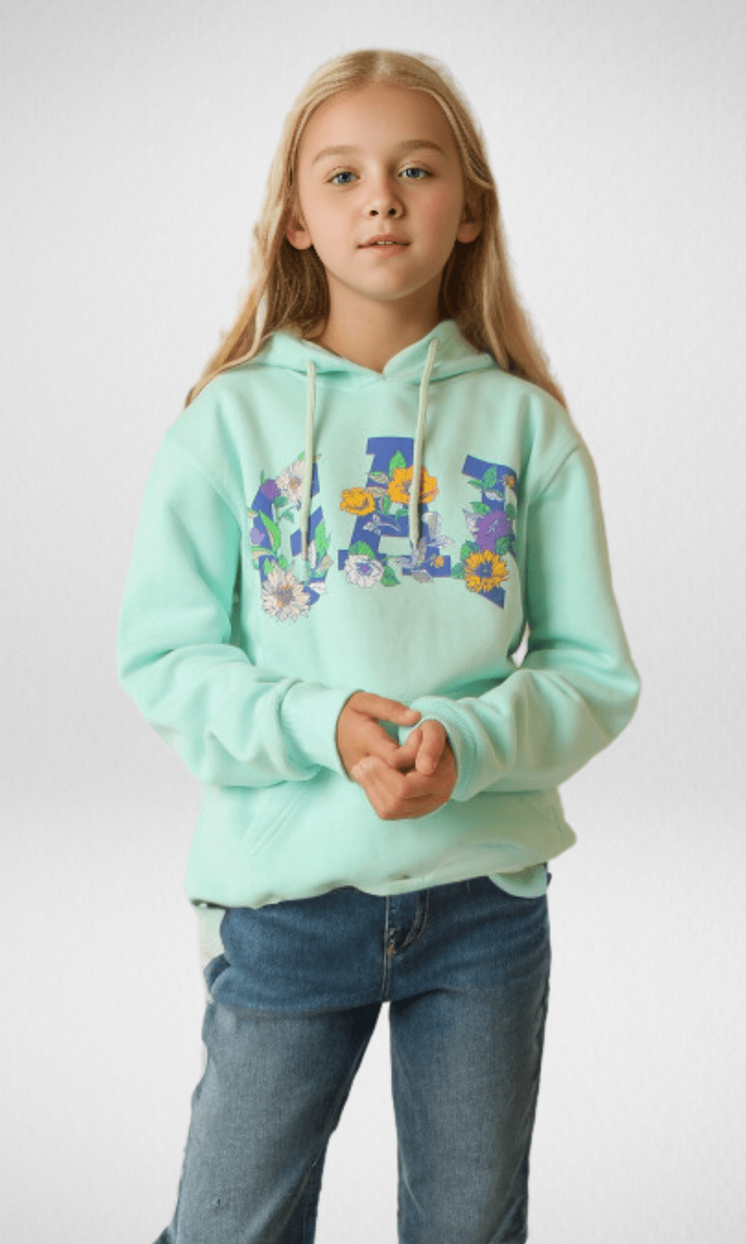 Kids Winter 24 Kids Sweatshirt Kids New Hoodie With Flower Logo - Mint