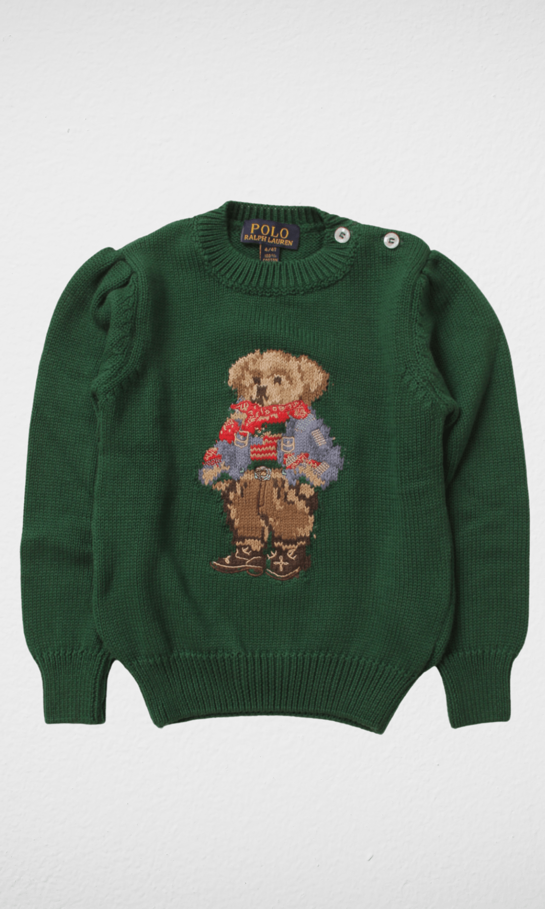 Kids Winter 24 Kids Sweatshirt Kids(Small) RL Polo Bear Pullover - Green