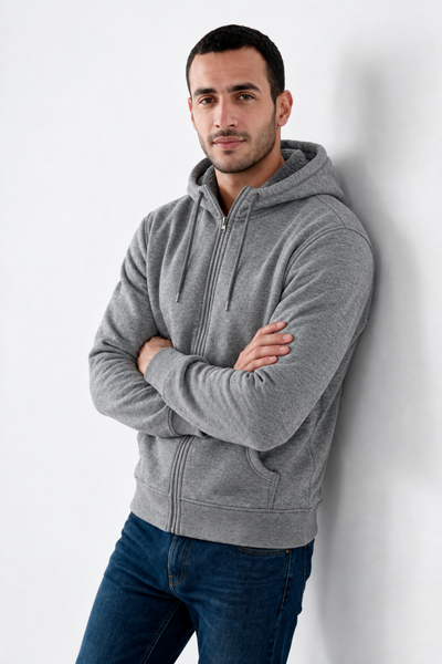 Men's Heather Gray Sherpa-Lined Zip Hoodie Jacket