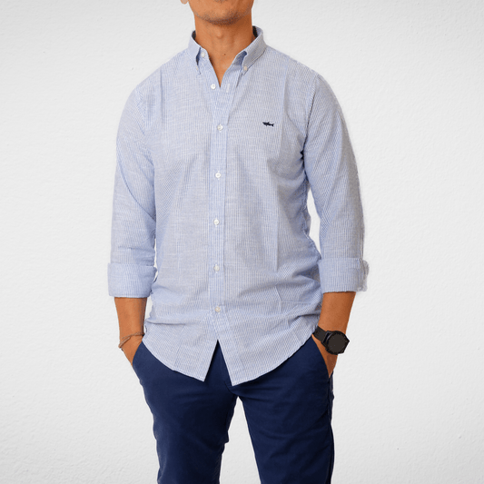 Men Summer 23 Men Shirt Men P&S Shirt - Stripped - Blue x White