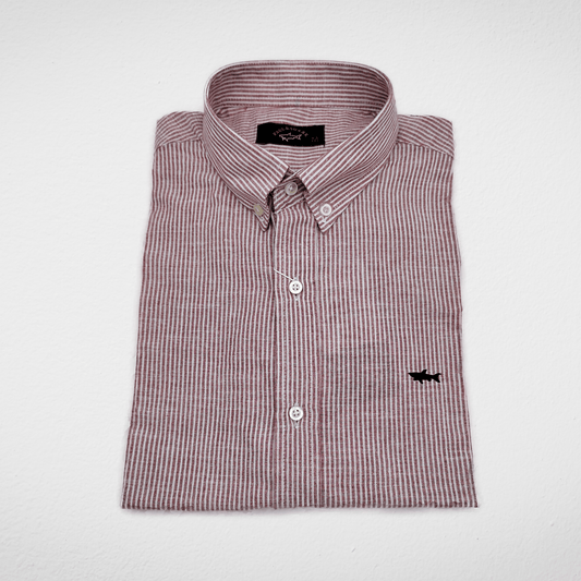 Men Summer 23 Men Shirt Men P&S Shirt - Stripped - Red x White