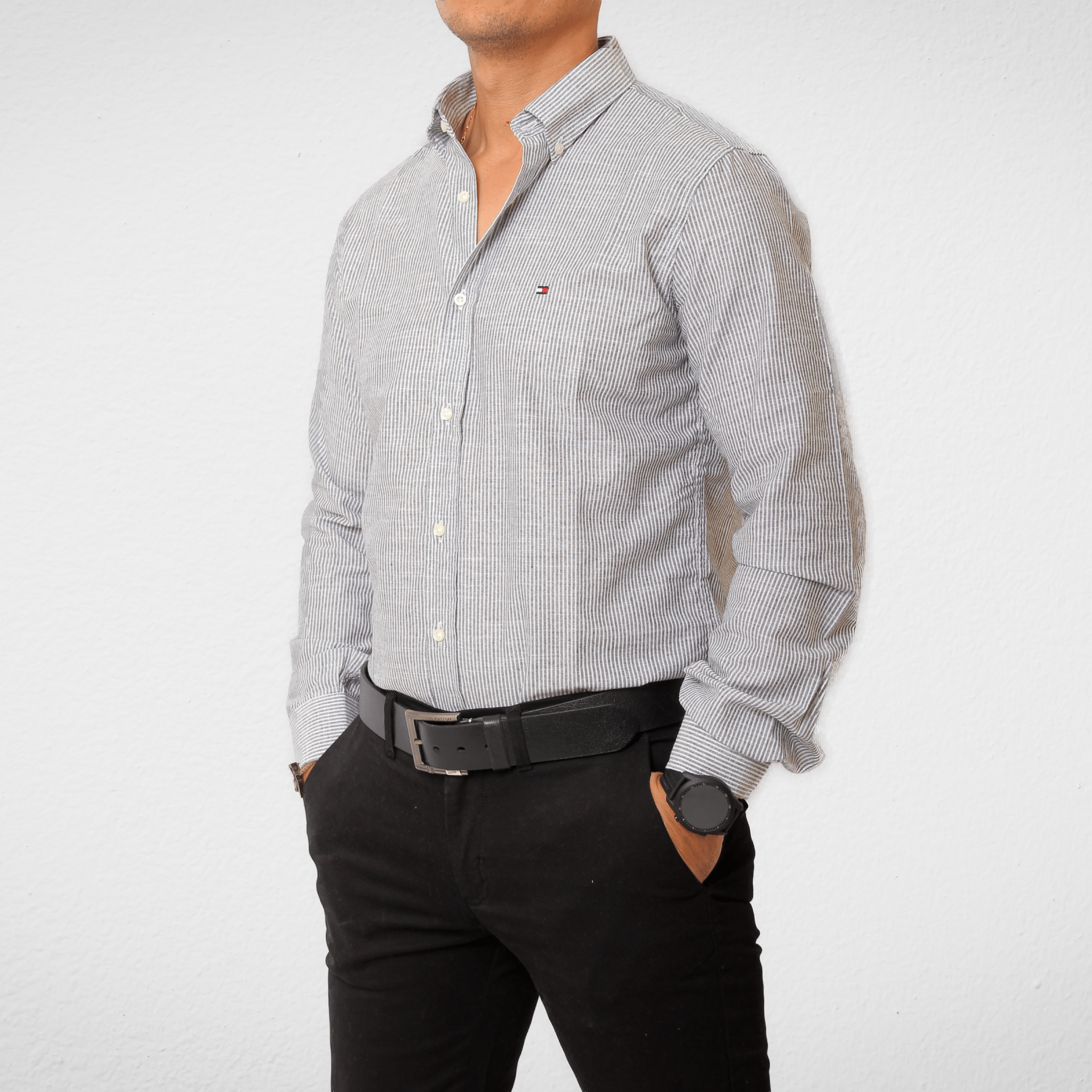 Men Summer 23 Men Shirt Men TH Shirt - Stripped - Black x White