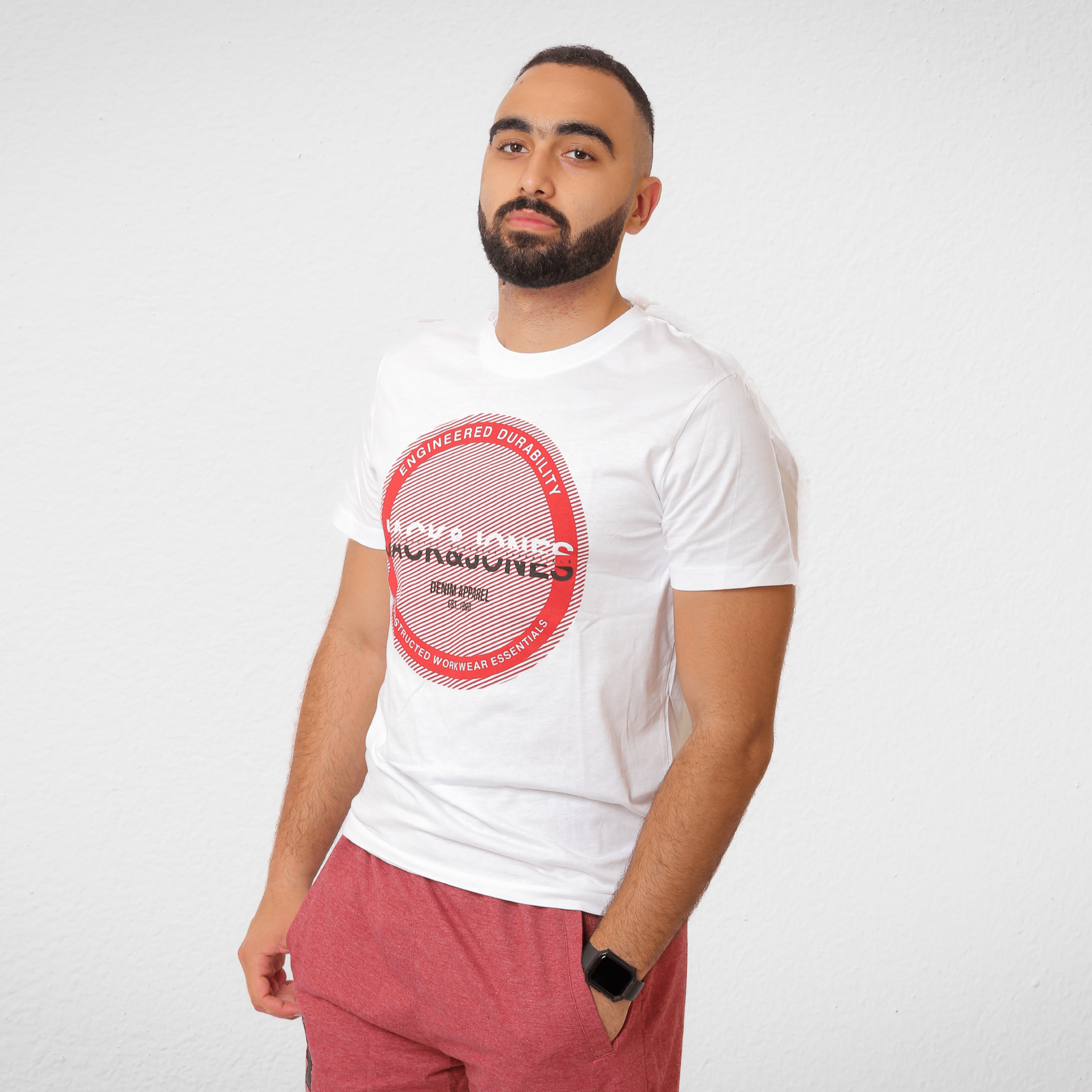 Men Summer 23 Men T-Shirt Men Tshirt - J&J - White x Red (Round logo)