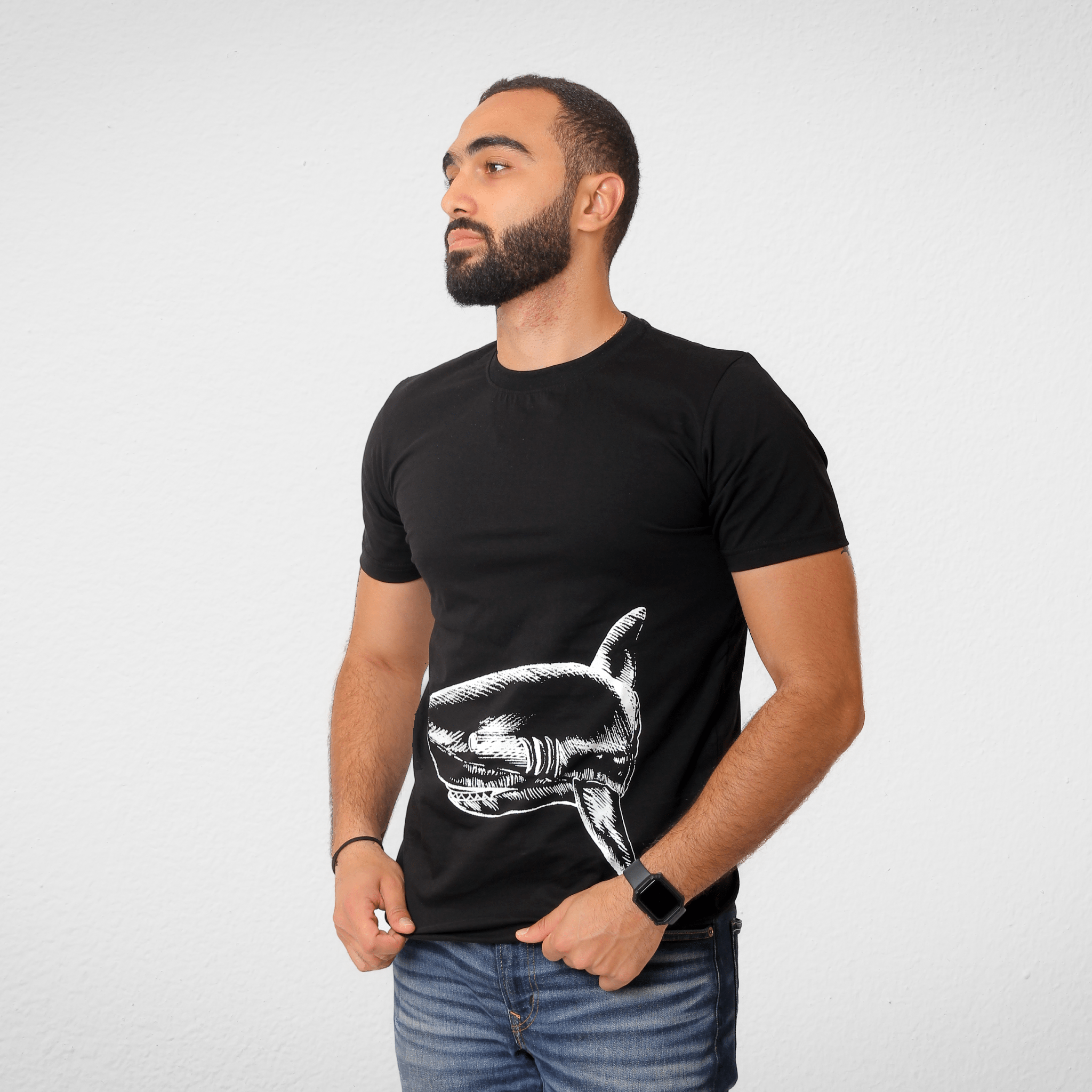 Men Summer 23 Men T-Shirt Men Tshirt - "Shark" - Black