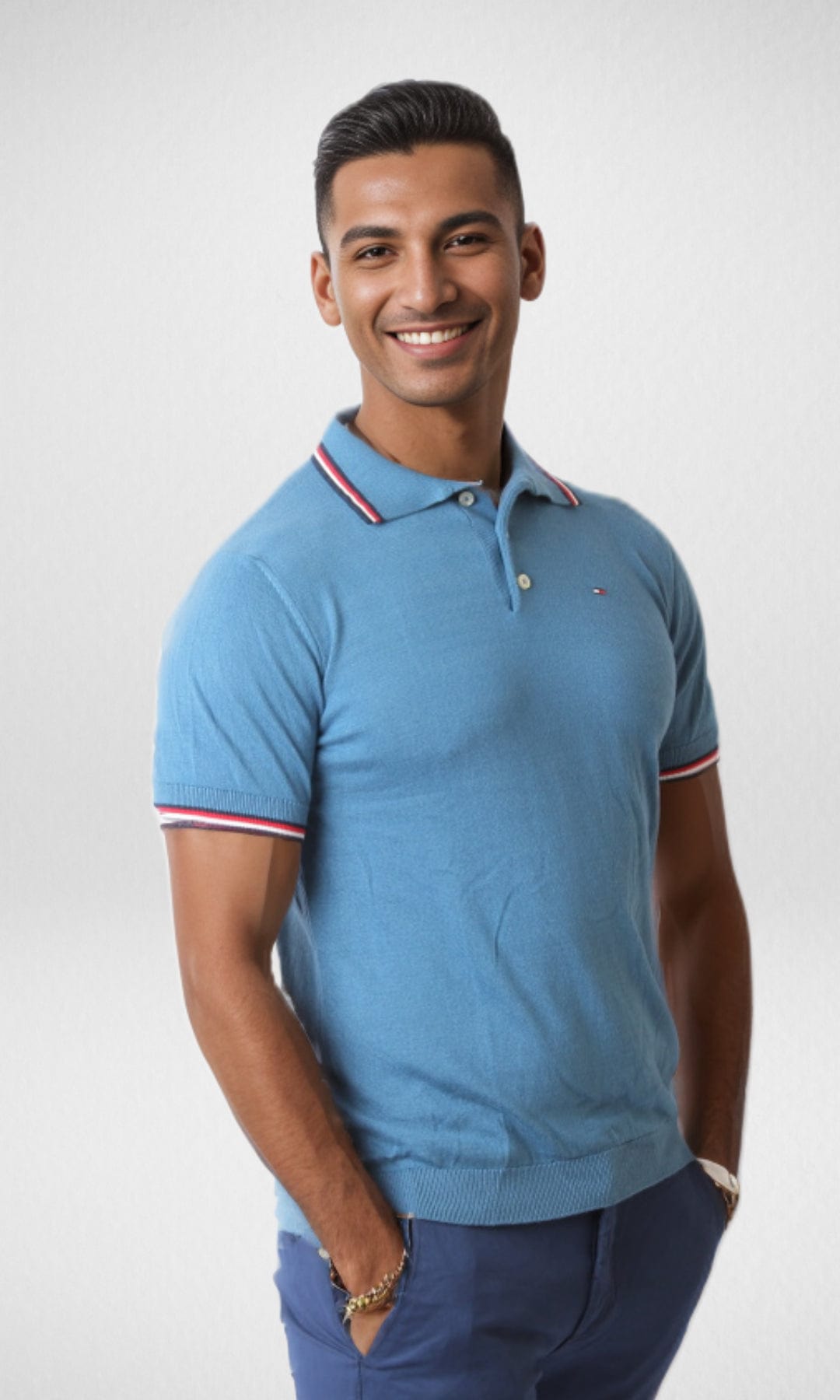 Men Summer 23 Summer Sale 23 New Men Polo TH - 100% Cotton - Blue
