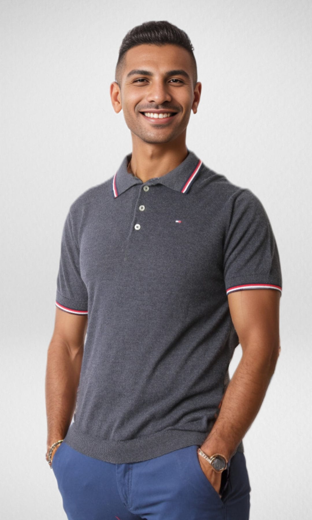 Men Summer 23 Summer Sale 23 New Men Polo TH - 100% Cotton - Jeans(Dark Blue)