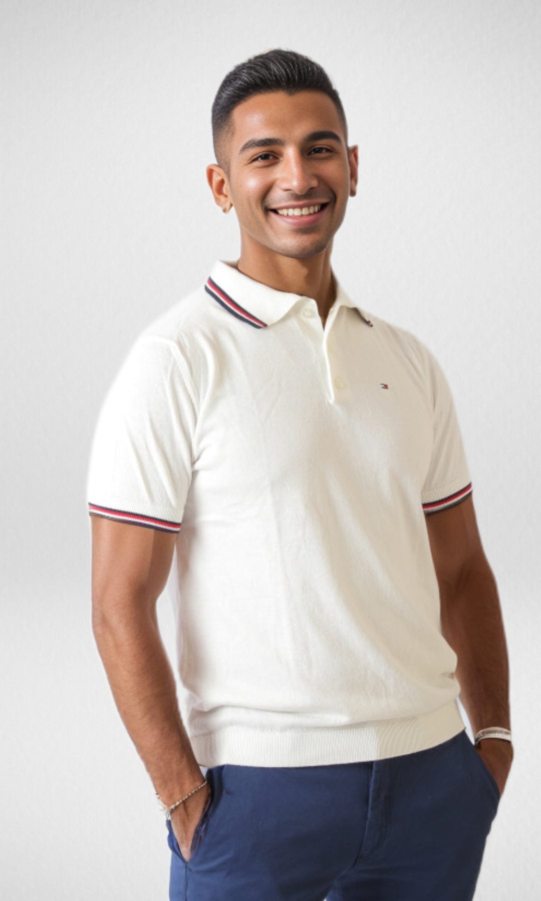 Men Summer 23 Summer Sale 23 New Men Polo TH - 100% Cotton - White
