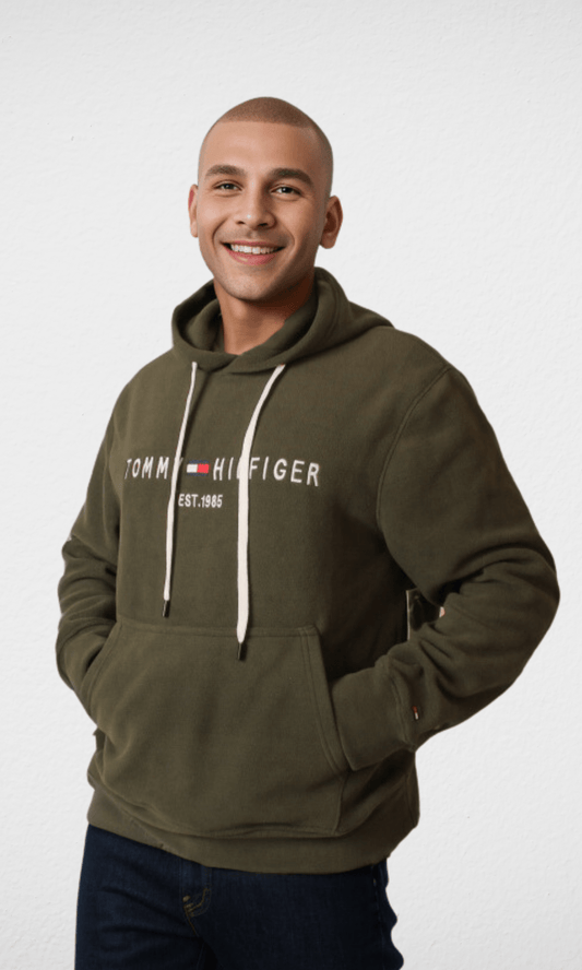 Men Winter 24 Men Pullover Fleece Men TH Hoodie - Olive Green