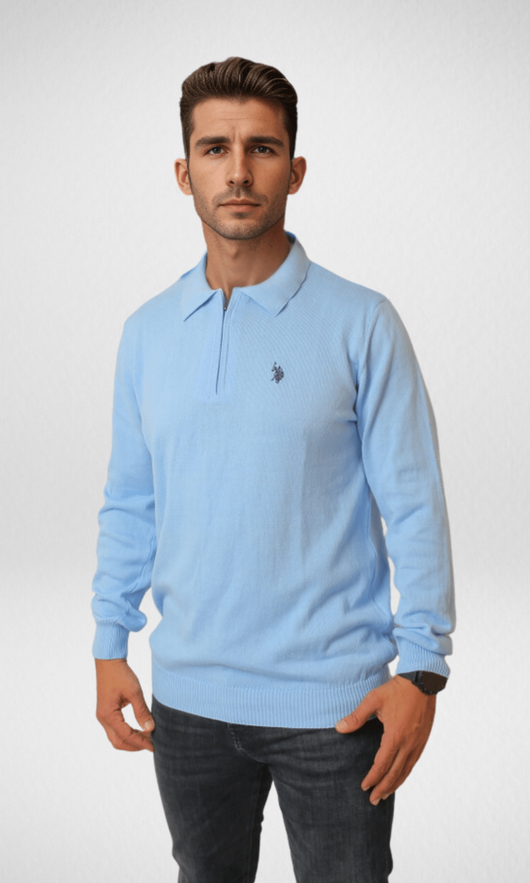 Men Winter 24 Men Pullover Men USP Half Zipper - Blue