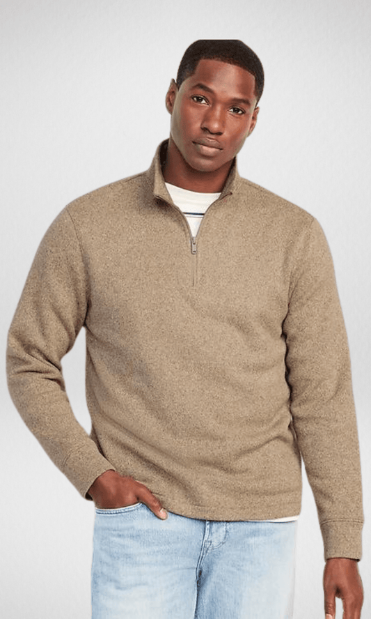 Men Winter 24 Men Pullover (Original) Old Navy Half Zipper fleece (Beige Plain)