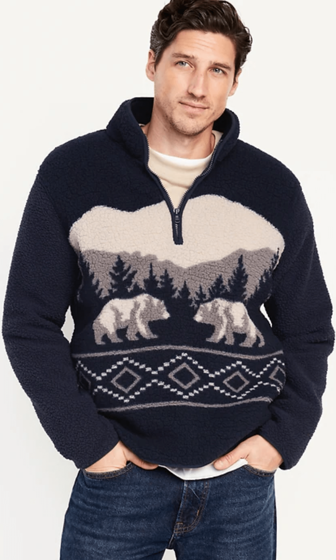 Men Winter 24 Men Pullover (Original) Old Navy Half Zipper Sweatshirt (Dark Blue)