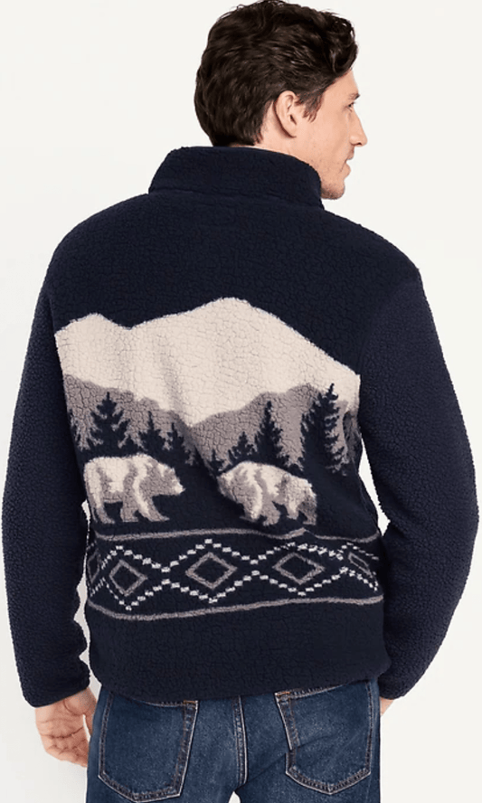 Men Winter 24 Men Pullover (Original) Old Navy Half Zipper Sweatshirt (Dark Blue)