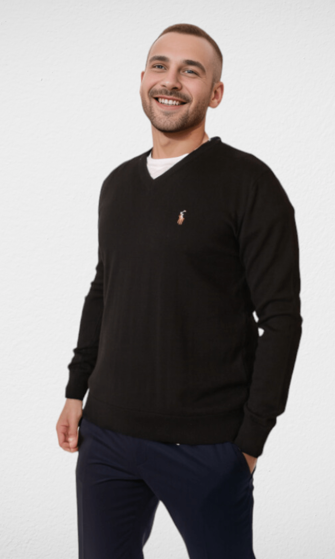 Men Winter 24 Men Pullover Polo V-Neck Pullover RL - Black