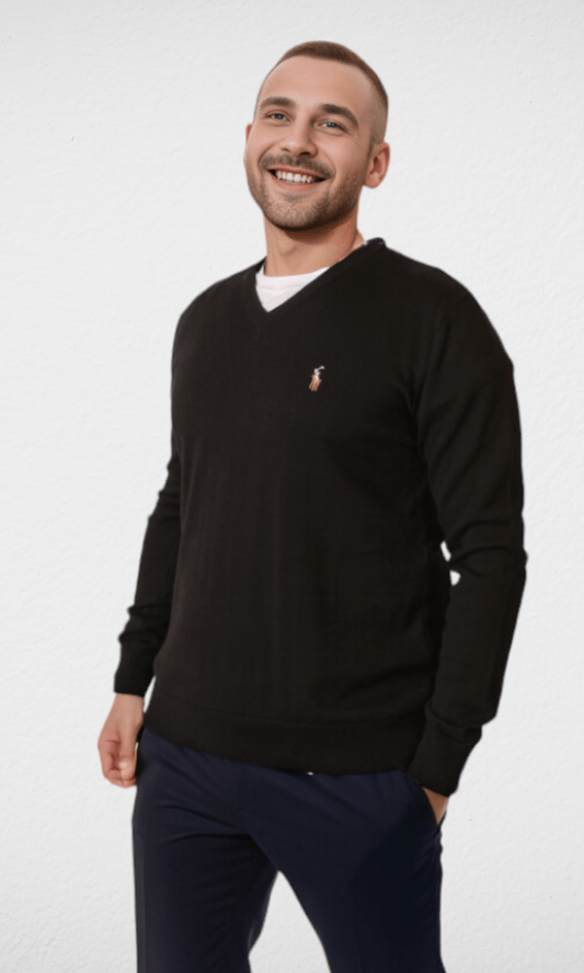 Men Winter 24 Men Pullover Polo V-Neck Pullover RL - Black