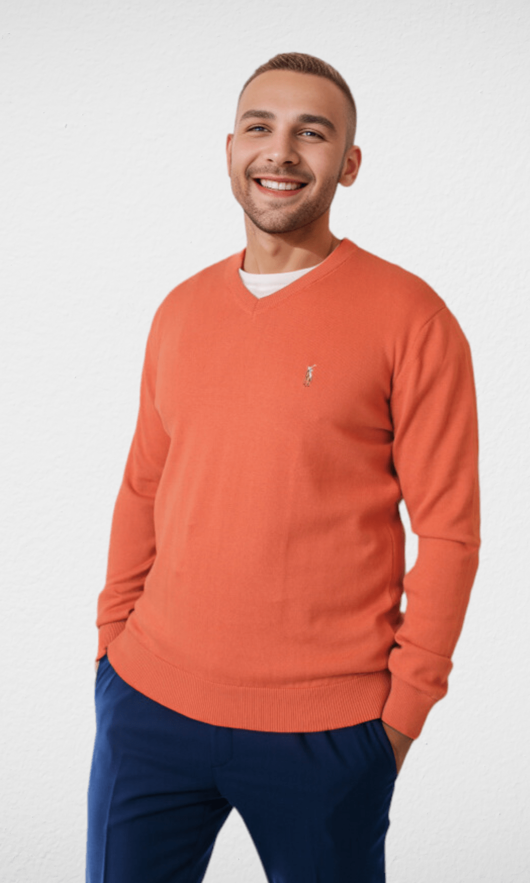 Men Winter 24 Men Pullover Polo V-Neck Pullover RL - Brick