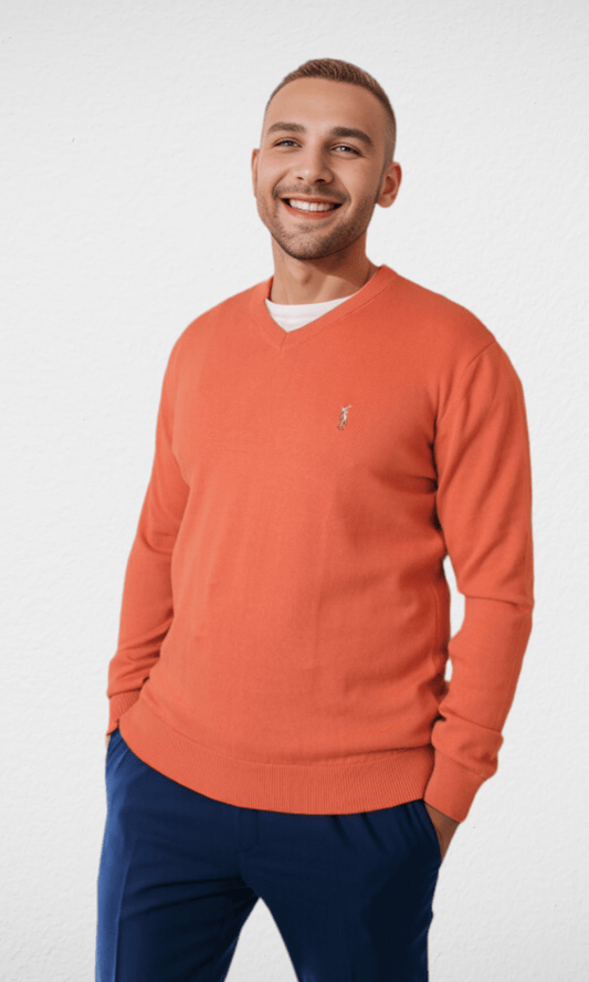Men Winter 24 Men Pullover Polo V-Neck Pullover RL - Brick