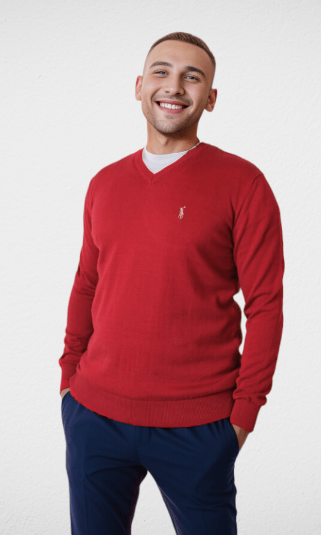 Men Winter 24 Men Pullover Polo V-Neck Pullover RL - Burgundy