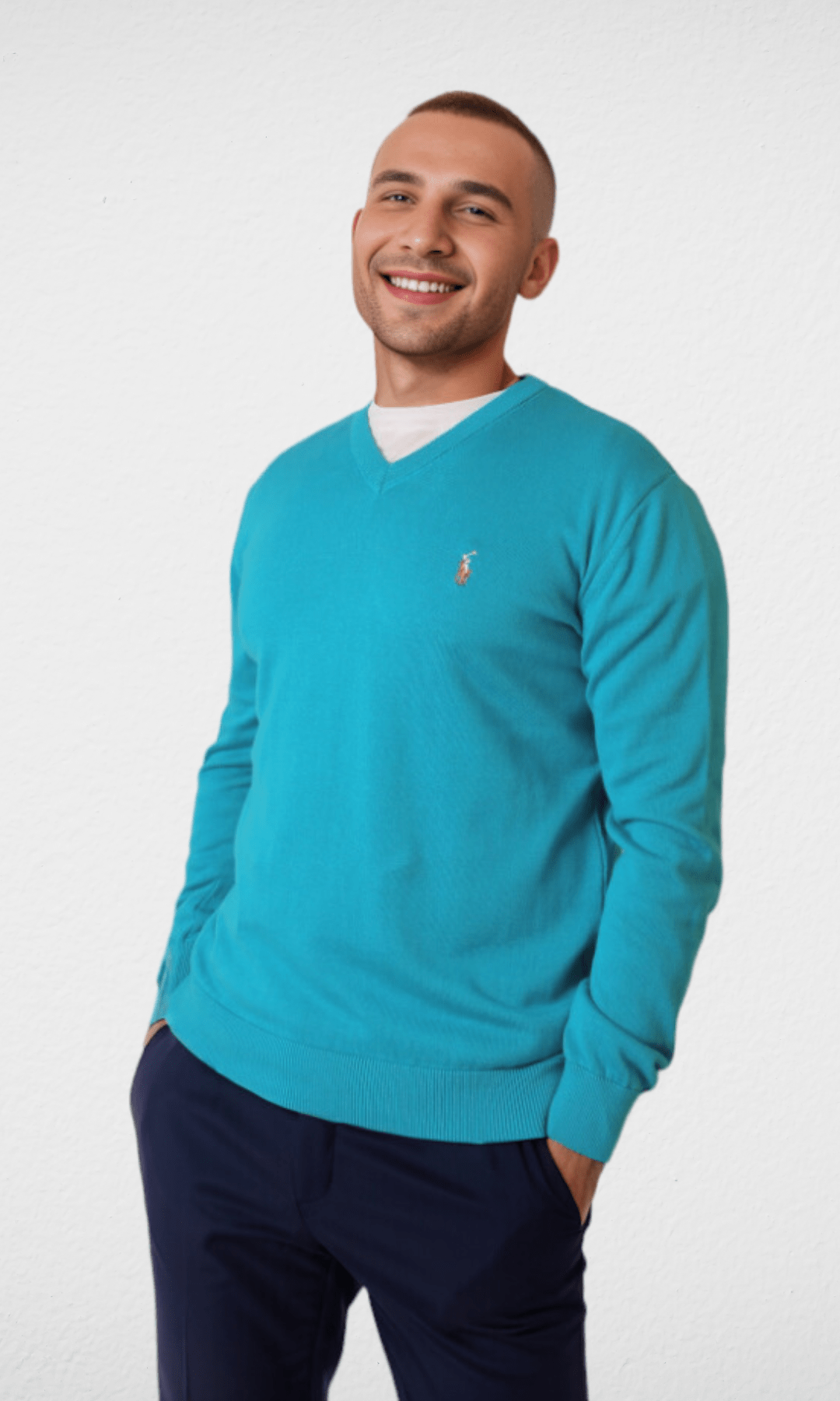 Men Winter 24 Men Pullover Polo V-Neck Pullover RL - Turquoise