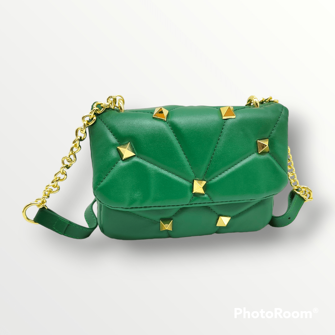 Outlet W&B Elegant Bags Women Bag - Golden - Capitone- Green