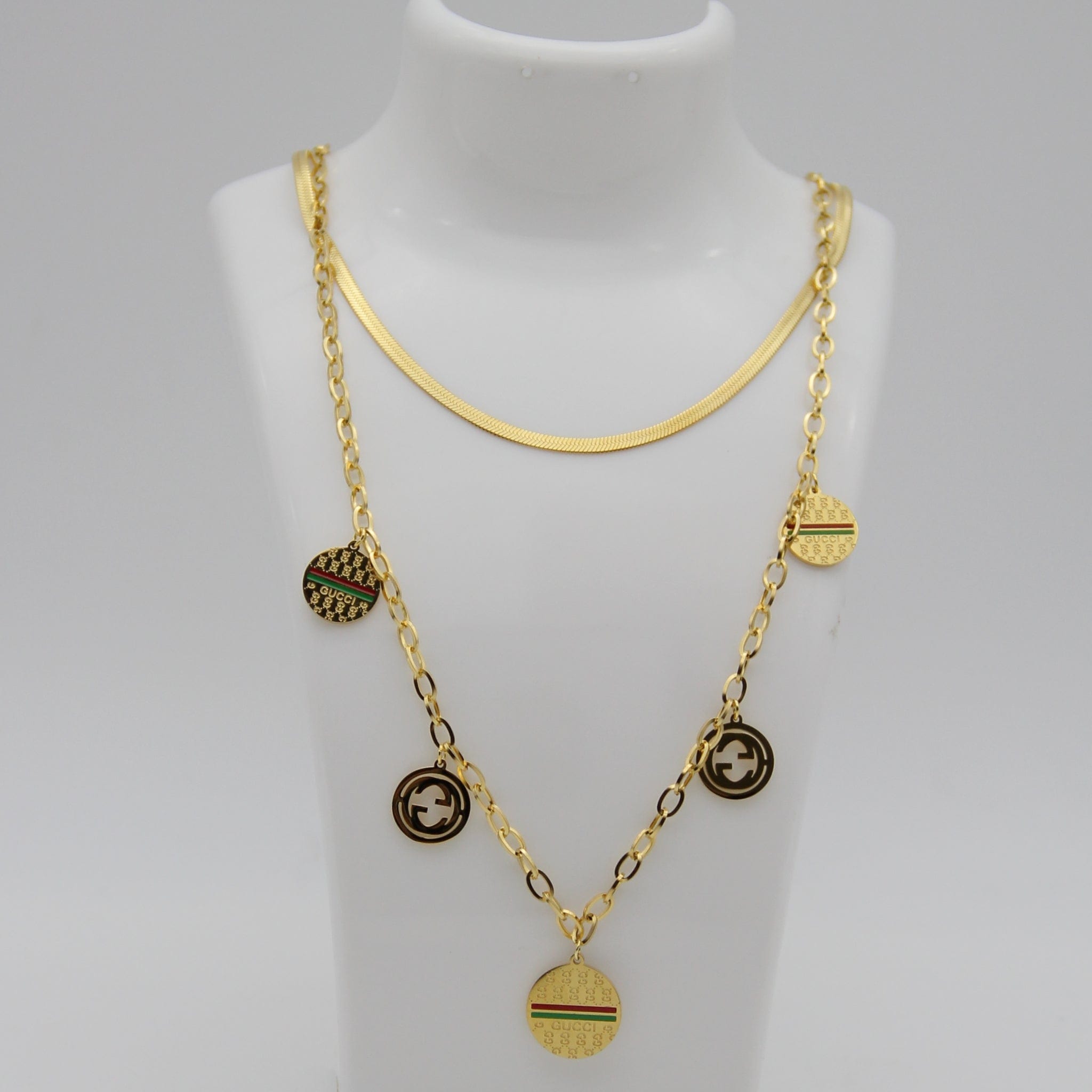 Outlet W&B Female Necklaces Double Stainless Steel Necklace With Gucci Circles (Golden)